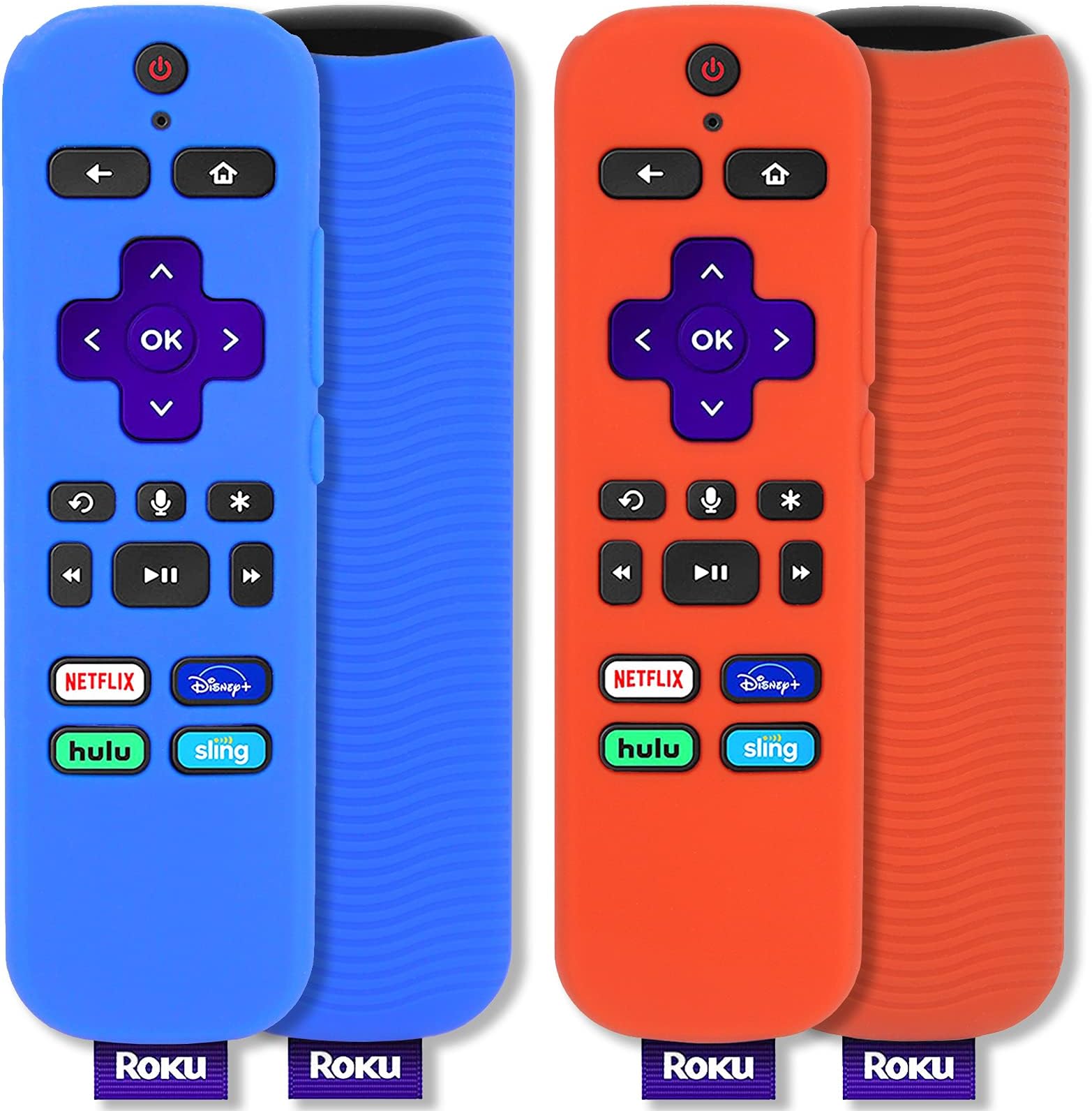 [2 Pack] Silicone Protective Case Compatible with Roku Voice Remote, Pinowu Anti-Slip Shockproof Remote Cover Compatible with Roku Express 4K+ 2021 Remote (Red+Blue)