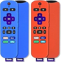 [2 Pack] Silicone Protective Case Compatible with Roku Voice Remote, Pinowu Anti-Slip Shockproof Remote Cover Compatible with Roku Express 4K+ 2021 Remote (Red+Blue)