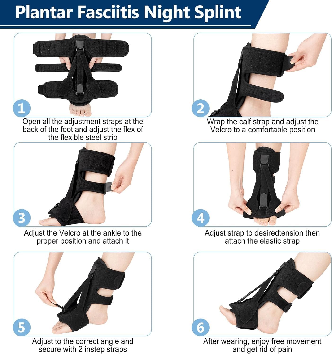 Férula Nocturna Para Fascitis Plantar - Nuevo Soporte Ajustable Y Transpirable Para Fascitis Plantar, Para Tendinitis De Aquiles, Caída Del Pie, Problemas En El Talón Del Tobillo (Negro)