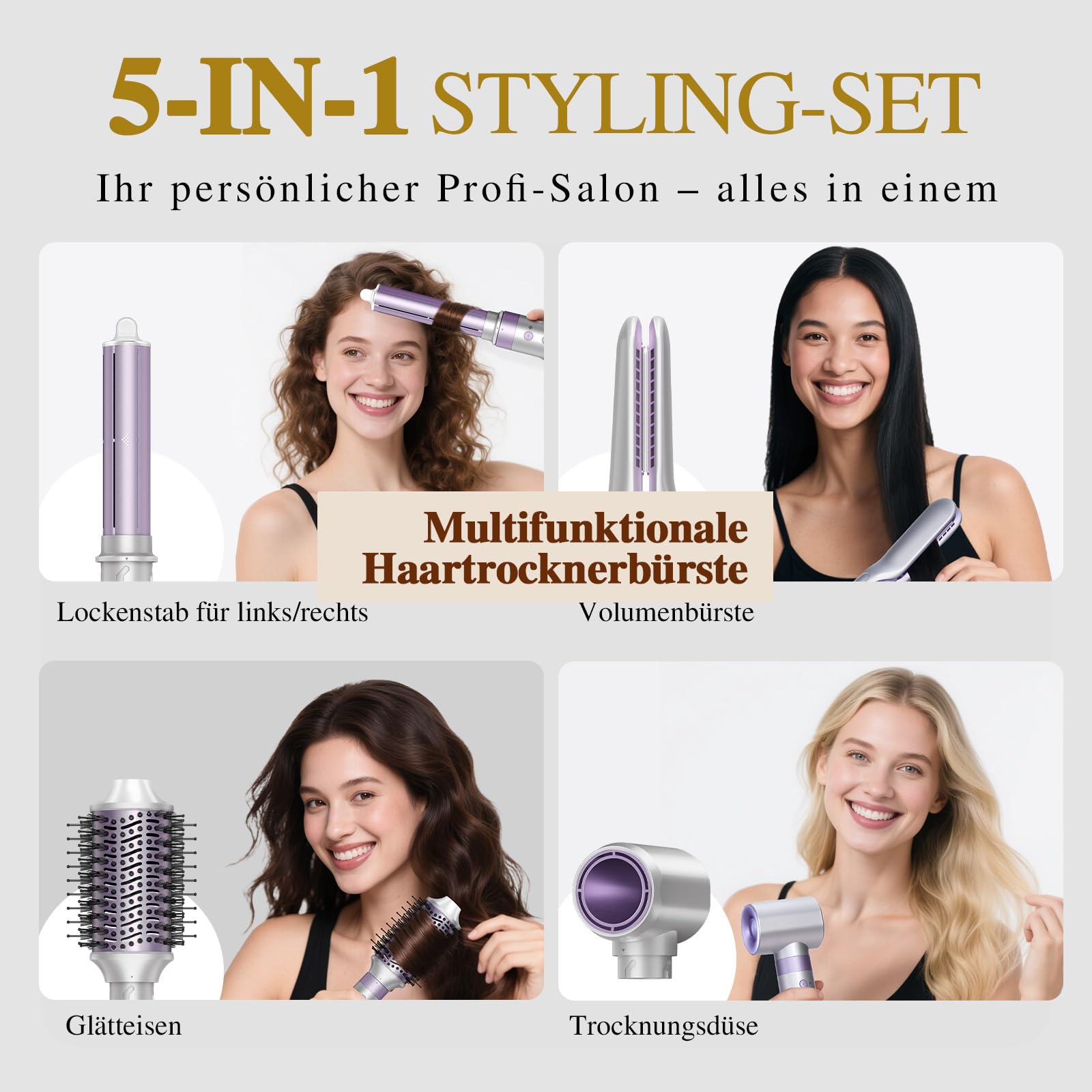 5 in 1 Airstyler Hairstyler Set 110.000 U/min 1500W Ionen Haartrockner Föhn mit Reisetasche