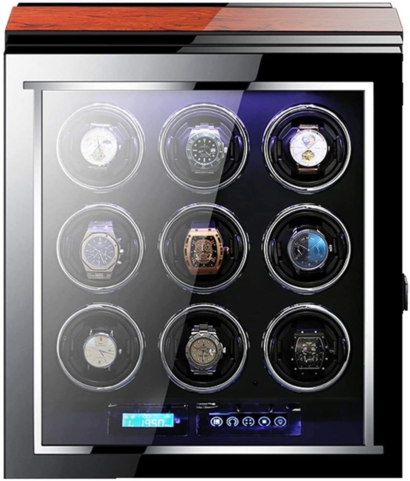 CGCSYZ Watch Winder For 9 Automatic Watches LCD Touch Screen Display With Remote Control Adjustable Watch Pillows Built-in LED Light Accessories