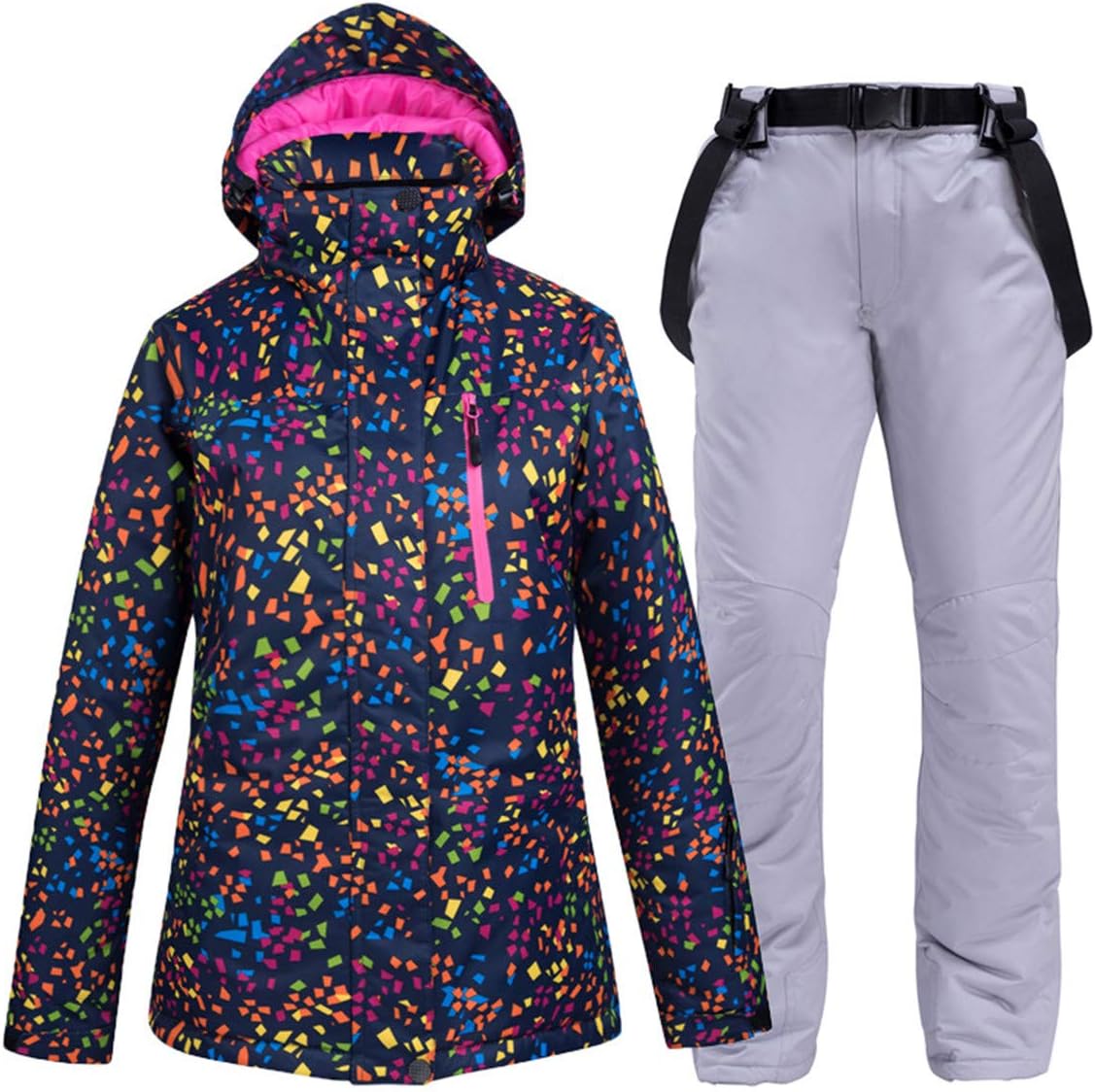 Women's 2 Pcs Outdoor Mountain Sweety Ski Jacket Windproof Waterproof Snow Snowboard Coat with Ski Bib Pants Set