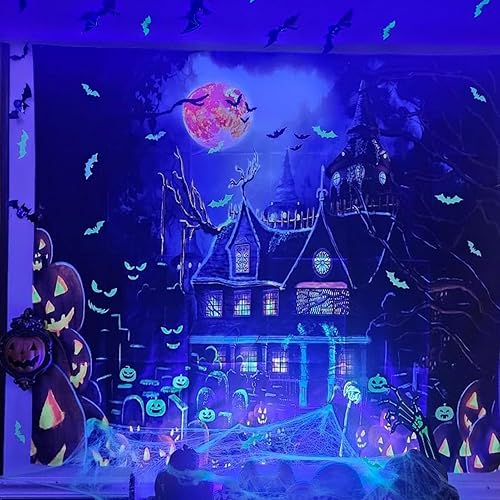 Miniatura 9 de OSVINO Tapiz de mandala de luz negra de 79 x 59 pulgadas, tapiz psicodélico bohemio que brilla en la oscuridad, telón de fondo colorido, decoración