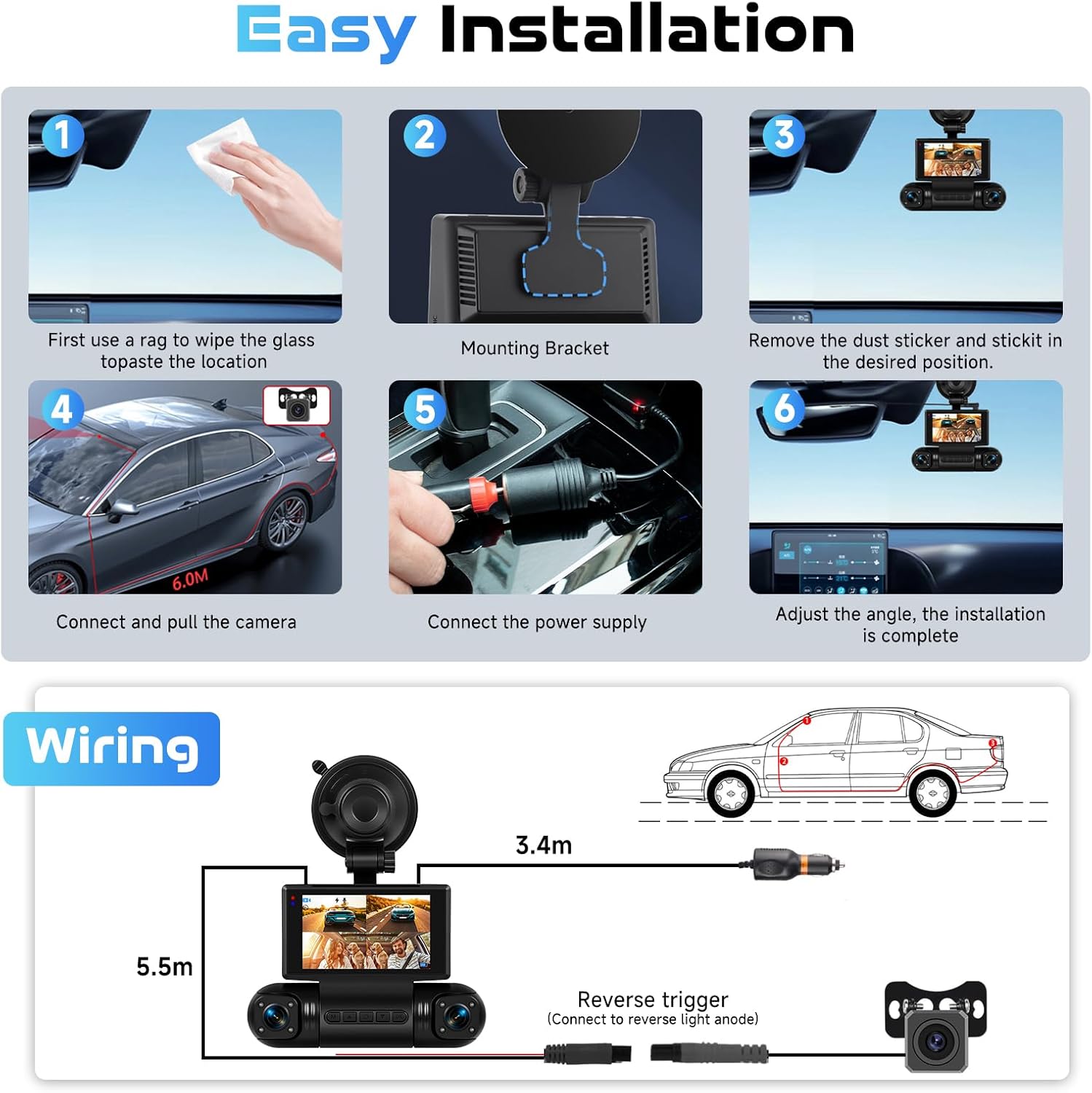 Hodozzy 4 Channel 2K Dash Cam Easy Installation Guide