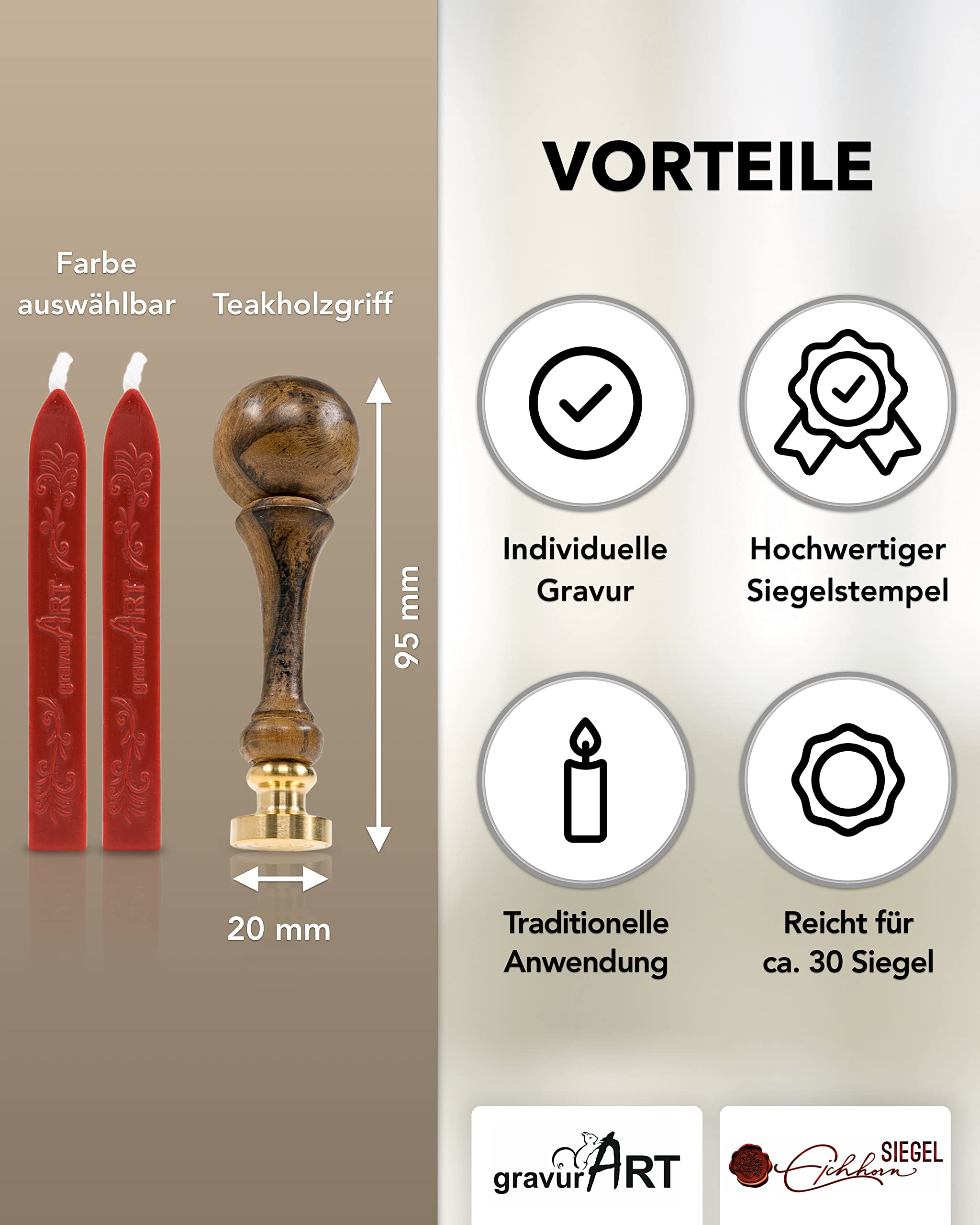 gravurART Siegelstempel personalisiert mit 3 Initialen - Deine Einladungen zur Hochzeit oder Save the Date mit Wachssiegel personalisiert in Schreibschrift - incl. Siegelwachs