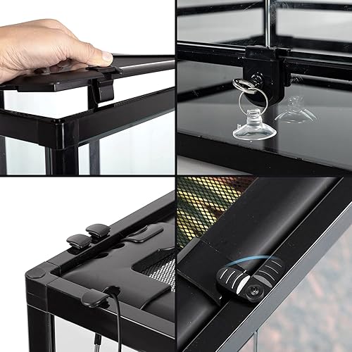 Miniatura 6 de REPTI ZOO Terrario de vidrio de 85 galones, 48 x 24 x 18 pulgadas, desmontable con puerta de doble bisagra y ventilación de pantalla, terrario de