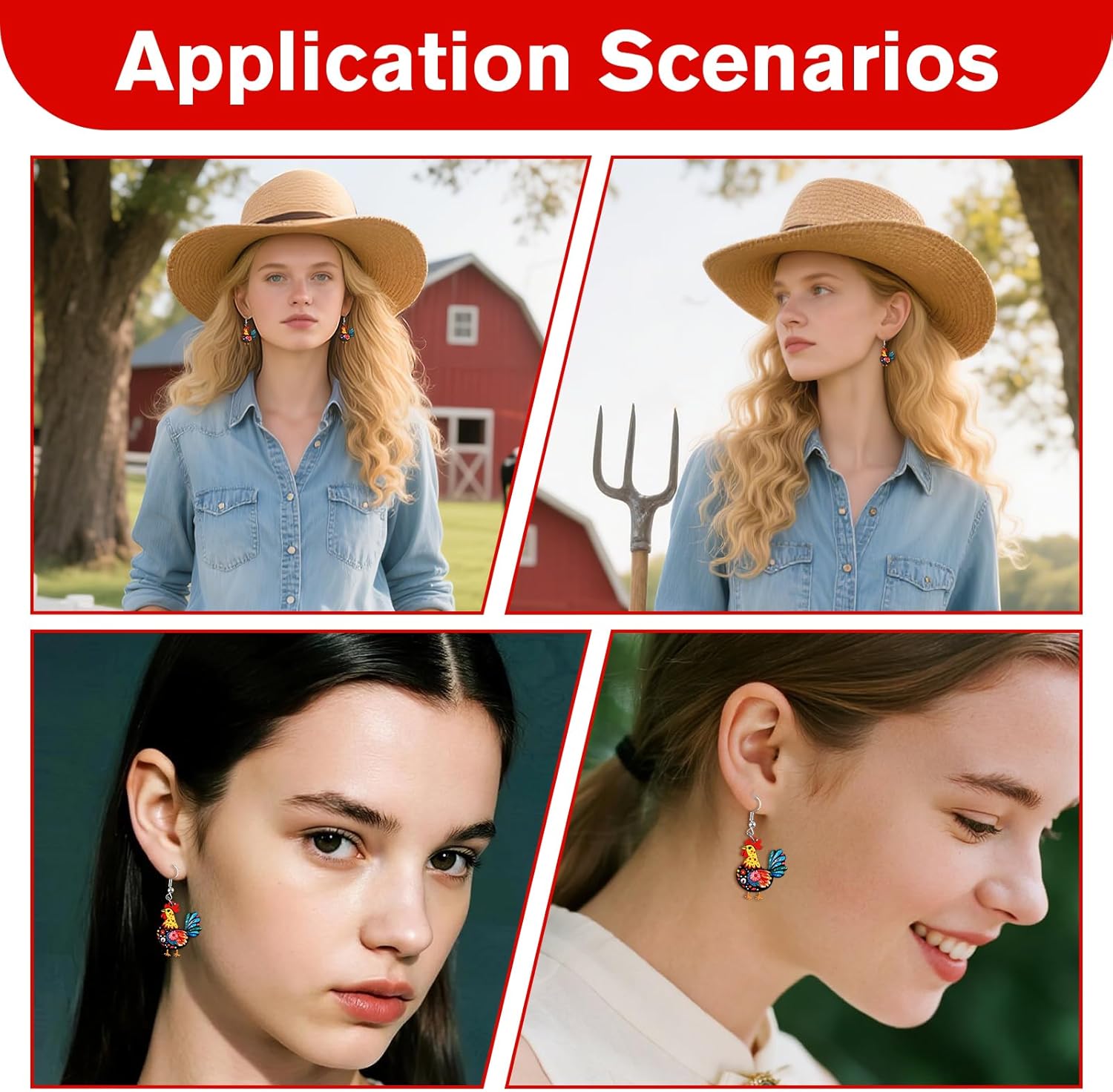 Funky Chicken Earrings for Women,Funny Dangle Drop Earrings, Cute Rooster Hen Farm Animal Jewelry, Unique Chicken Gifts - Image 4