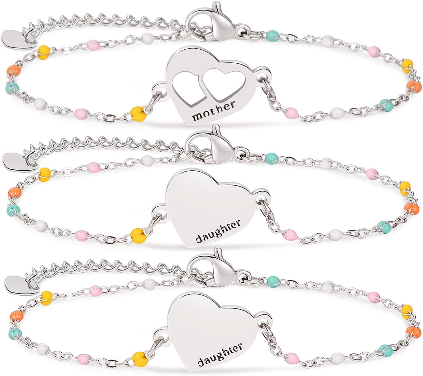 DS Mother Daughter Bracelets Set,18K Gold Plated Stainless Steel Heart Jewelry for Women Girls,Mothers Day Gifts for Mom/Daughter,Adjustable Matching Bracelets for Mommy and Me gift box packaging