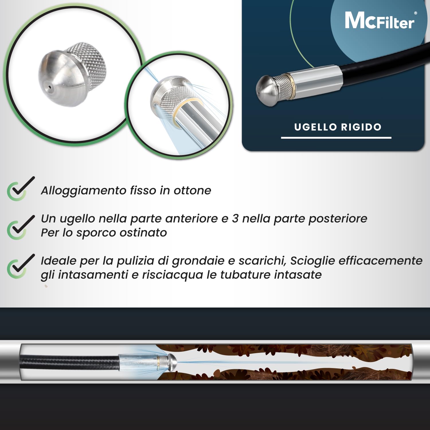 McFilter I Set di tubi universali per la pulizia dei tubi, 15 m, 200 bar, incluso sacchetto con adattatore, ugelli fissi + rotanti, compatibile con le idropulitrici Kärcher K2 K3 K4 K5 K6 K7