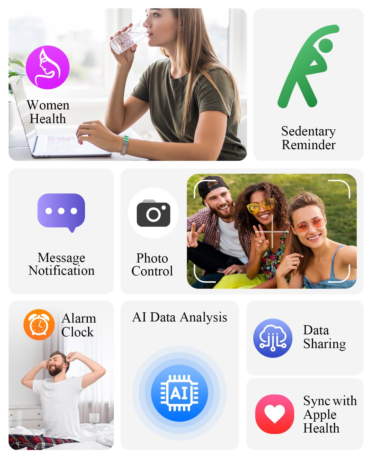 Smart Bracelet, Wearable Activity & Fitness Tracker Band, 24/7 Sleep Tracker, All-Day Continuous Heart Rate Blood Pressure Stress HRV Monitor, 170+ Sport Modes Smart Wristband with 2 Bands, Free APP