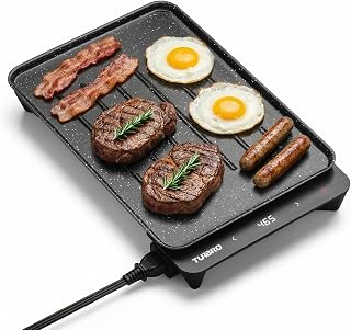 TURBRO EG13 Portable Electric Griddle: 300-600W Low-Power, 465°F Fast Heat, Non-Stick Ceramic for RV Camping Picnics