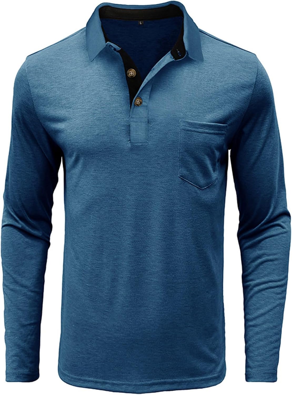 Men Long Sleeve Shirts Smart Casual Button Sweatshirts Tops | Contrast Inner Collar, Single Chest Pocket Shirts, Slim Fit Pullovers, Lightweight Business Office Attire Sweatshirts