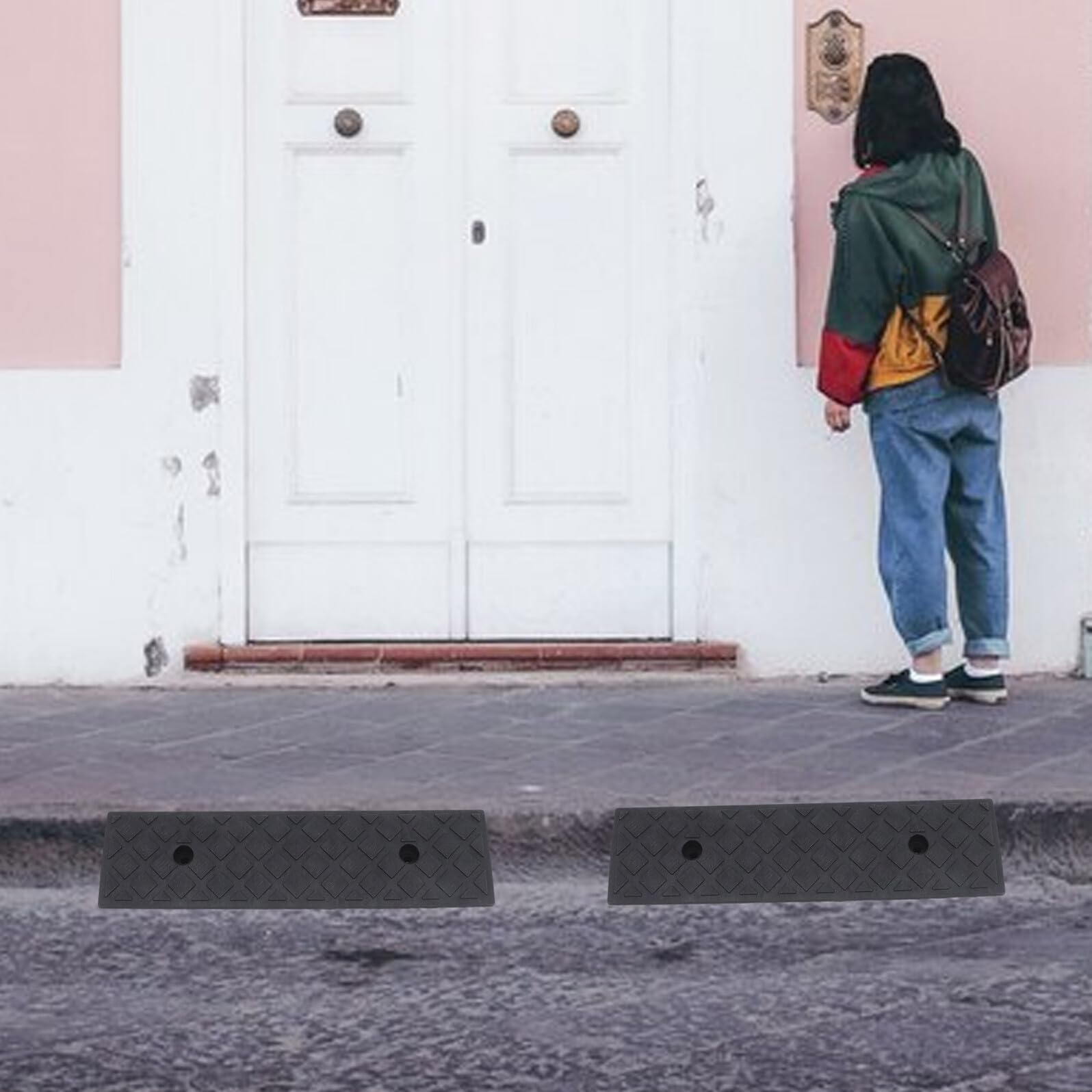 Rampe di Soglia in Plastica Antiscivolo 2 Pezzi, Rampe per Marciapiedi e Scooter, Protezione Cavi, Accesso Gradini per Auto e Sedie a Rotelle, Adatte Uso Domestico e Veicoli