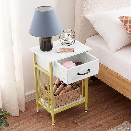 Miniatura 61 de VECELO Mesitas de noche, mesa auxiliar industrial/mesas auxiliares con cajón y estante de almacenamiento, mesitas de noche para dormitorio, sala de