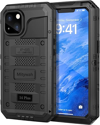 Miniatura 13 de Mitywah Funda impermeable para iPhone 14, resistente a prueba de golpes, con protector de pantalla integrado, funda de metal de protección submarina