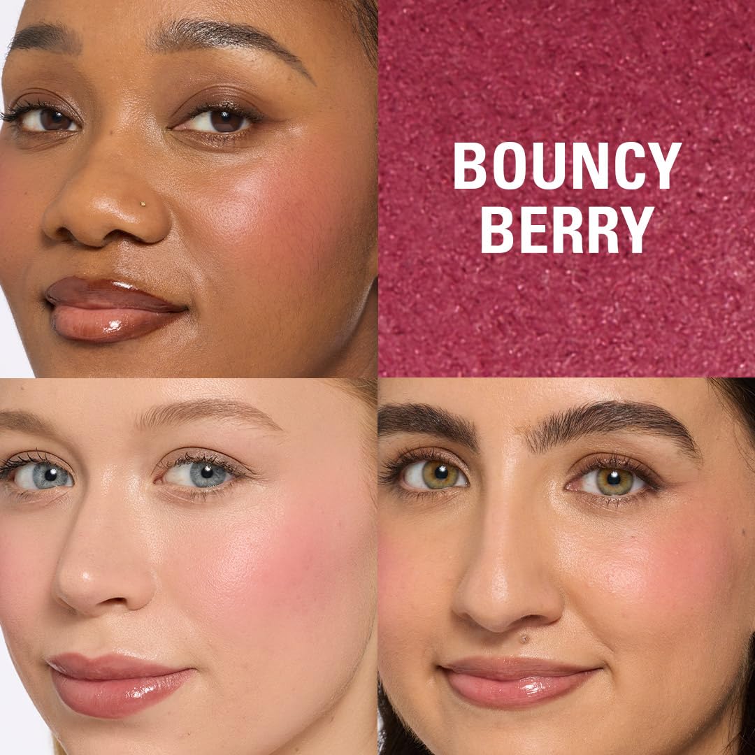 Revolution Bouncy Blur Blur Blush - makijaż na policzki i usta, budująca formuła z efektem Soft Focus, Bouncy Berry, wegańska i nietestowana na zwierzętach | Puder do makijażu różu na policzki, formuła do budowania, wegański i wolny od okrucieństwa, 5,39