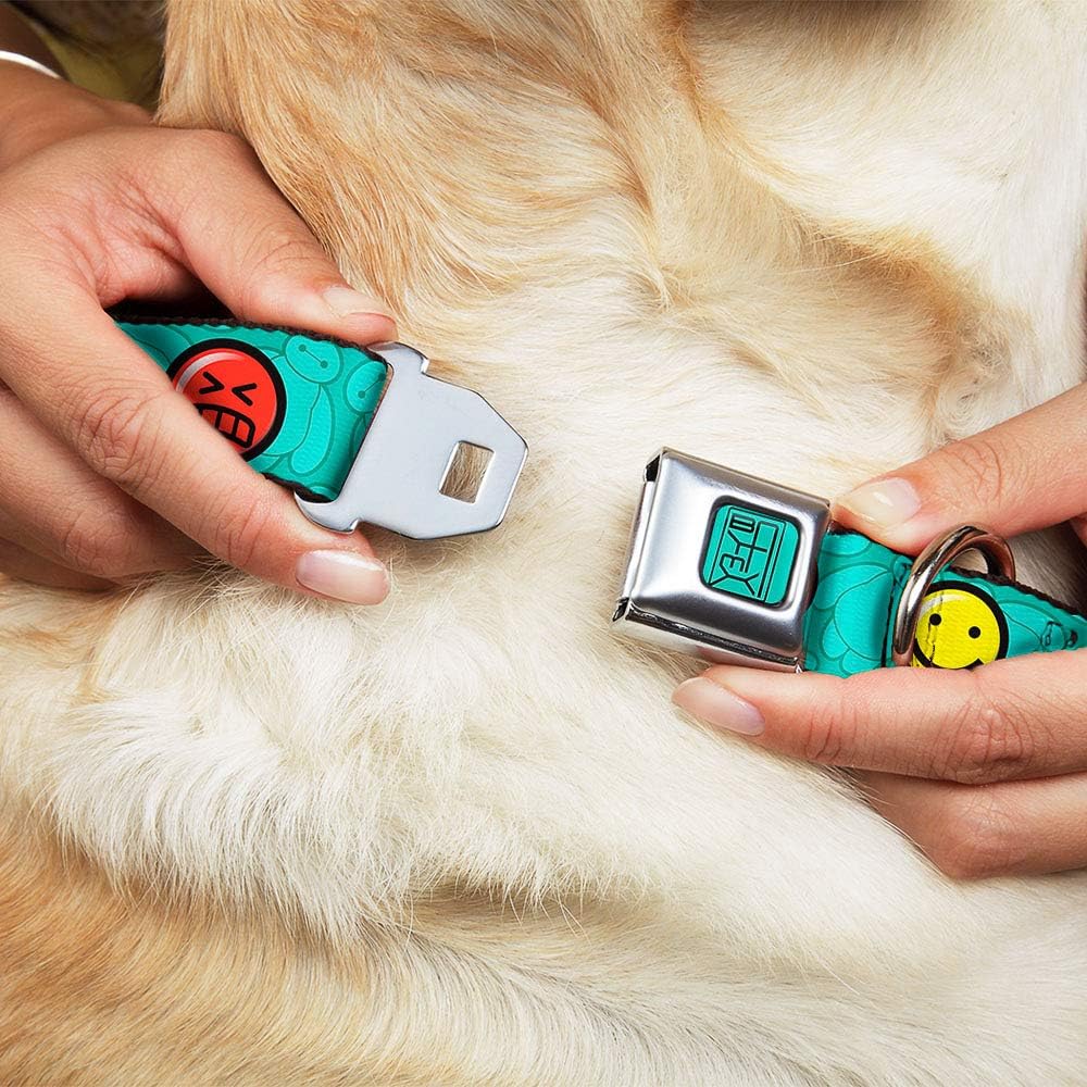 Buckle-Down Dog Collar Seatbelt Buckle Baymax Mood Expressions Baymax Scattered Turquoise Available In Adjustable Sizes For Small Medium Large Dogs
