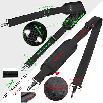 ZINZ Shoulder Strap 78 Universal Bag Strap with Ultra-thick Fixed Padded and Dual Balanced Adjustable Buckles for Briefcase, Travel Bag, Laptop Bag, Crossbody bag - Black