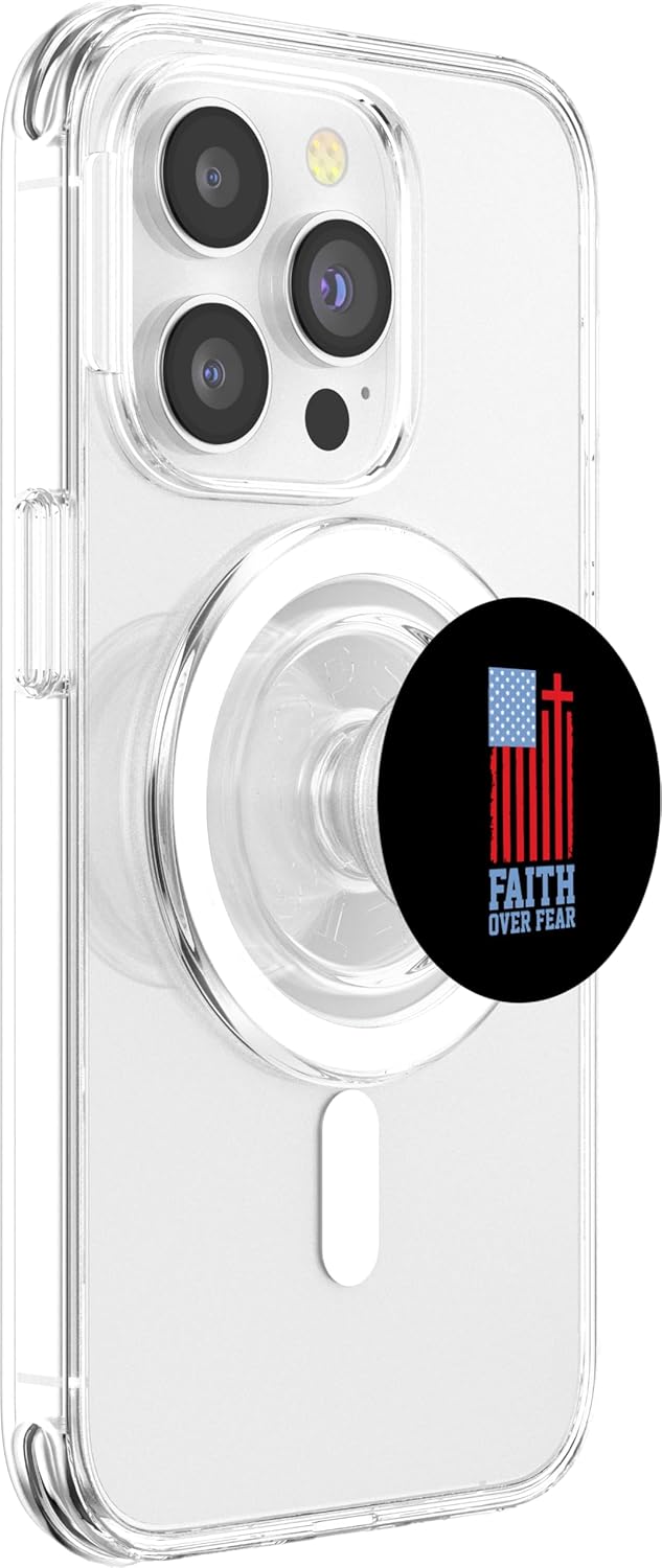 USA American Flag - Faith Over Fear Christian Quote PopSockets MagSafe PopGrip for iPhone