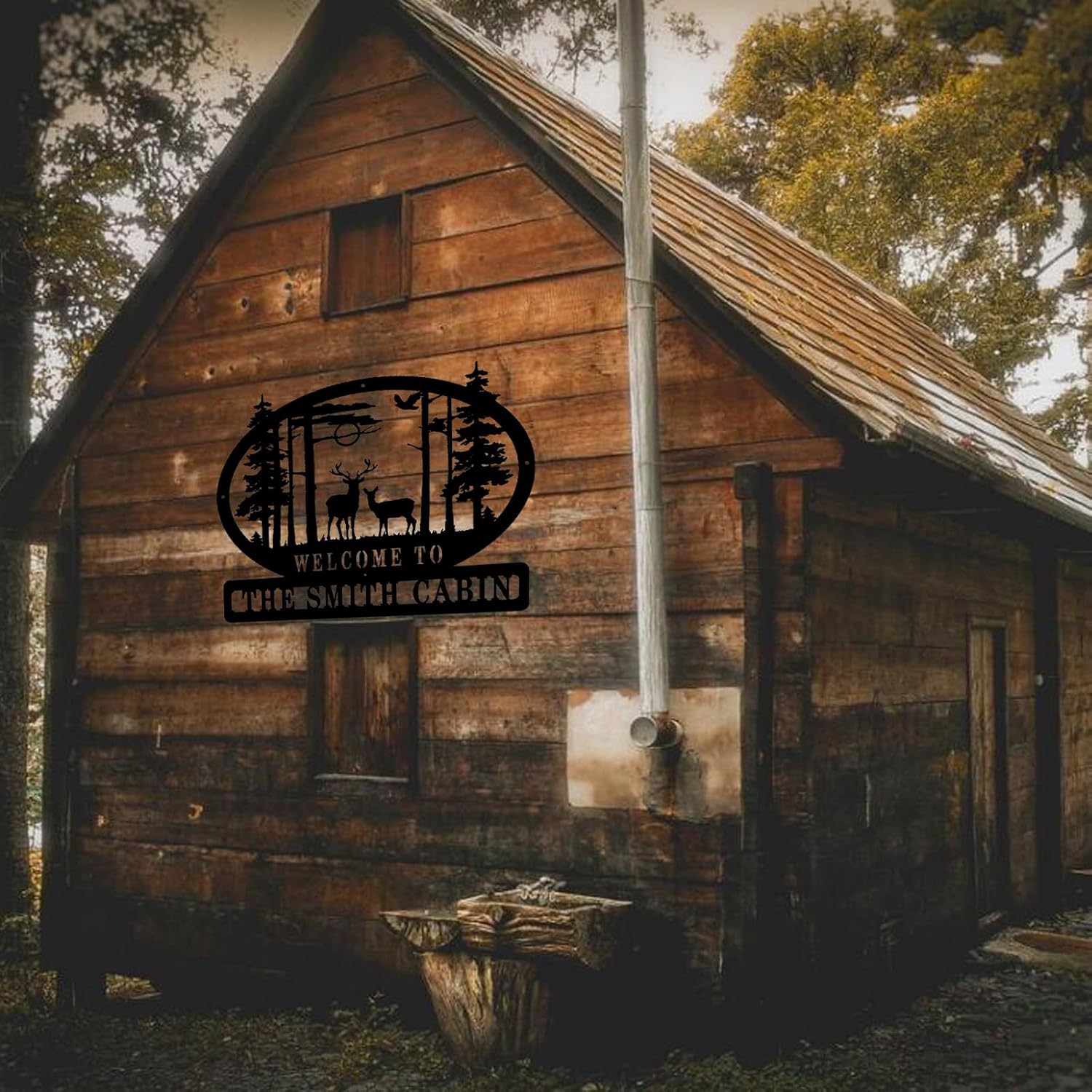 Personalized Deer Metal Cabin Sign Welcome to Cabin Custom Name Sign Metal Wall Art Personalized Last Name Plaque Outdoor Cabin Decor Outdoor Hunting Deer Hunter Presents