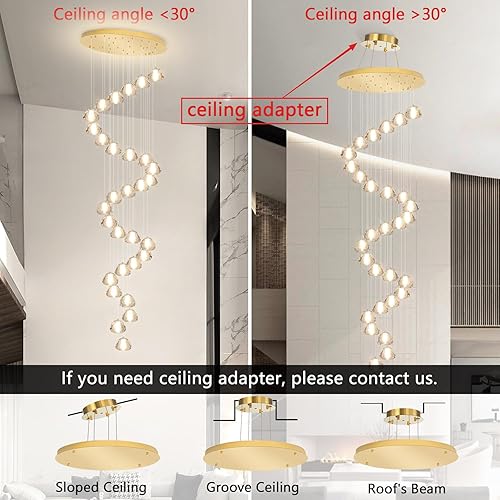 Miniatura 6 de Candelabros modernos de 30 luces para techo alto, grandes candelabros de cristal, lámpara LED de larga entrega para entrada, pasillo, vestíbulo,