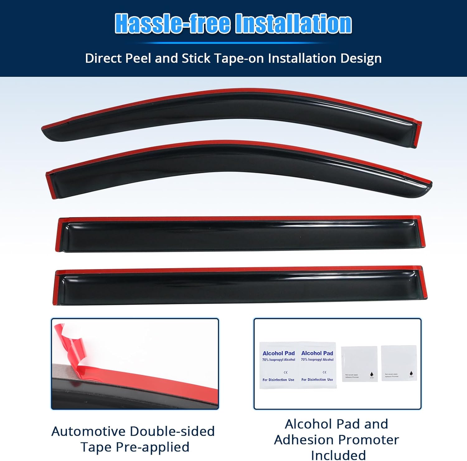 FREEMOTOR802 Tape-on Side Window Visors Wind Deflectors Rain Guards Vent Visors, Fits 2008-2016 Chrysler Town & Country 2008-2020 Dodge Grand Caravan, Slim Style Smoke Tinted Acrylic 4 Pieces