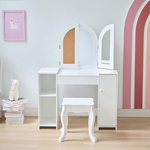 Miniatura 16 de Teamson Kids Juego de tocador con espejo y taburete, escritorio de maquillaje para niños con espejo para niñas pequeñas, tocador de madera para