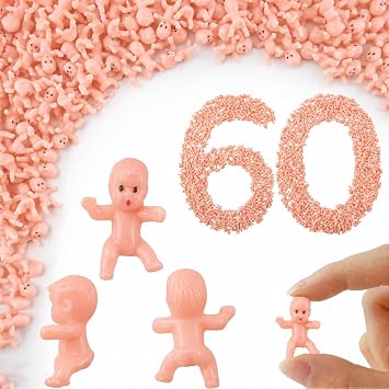 60Pcs Mini Plastic Babies, 1 Inch Tiny Baby Figurines for Baby Shower Game | King Cake Babies for Mardi Gras, Little Babies for My Water Broke Ice Cube Game, Party Favors, Cake Decor and DIY Crafts