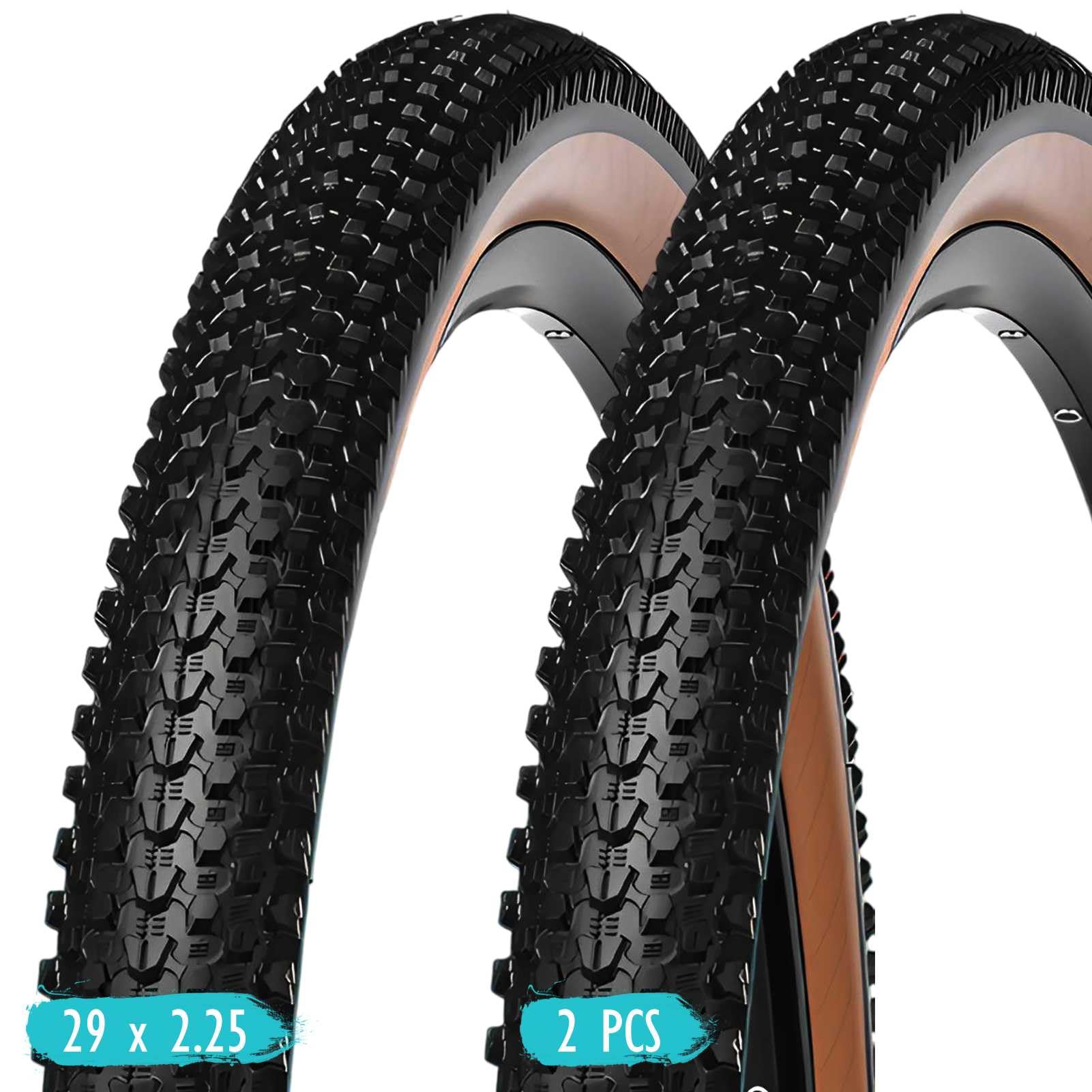 Juego de 2 neumáticos de 29 2,25 Pulgadas, neumáticos de Bloque con flancos Marrones, Resistentes a pinchazos, neumáticos de Bicicleta de 29 x 2,25 para Bicicletas de montaña y BIC