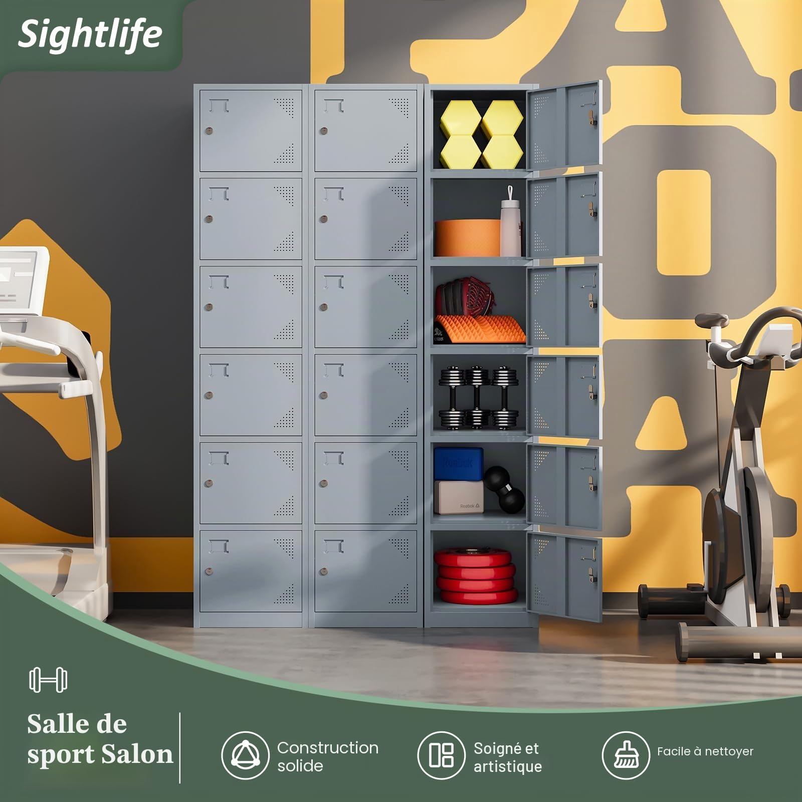 Sightlife Casier métallique 6 portes Armoire vestiaire avec clé 160x38x43.2cm Gris