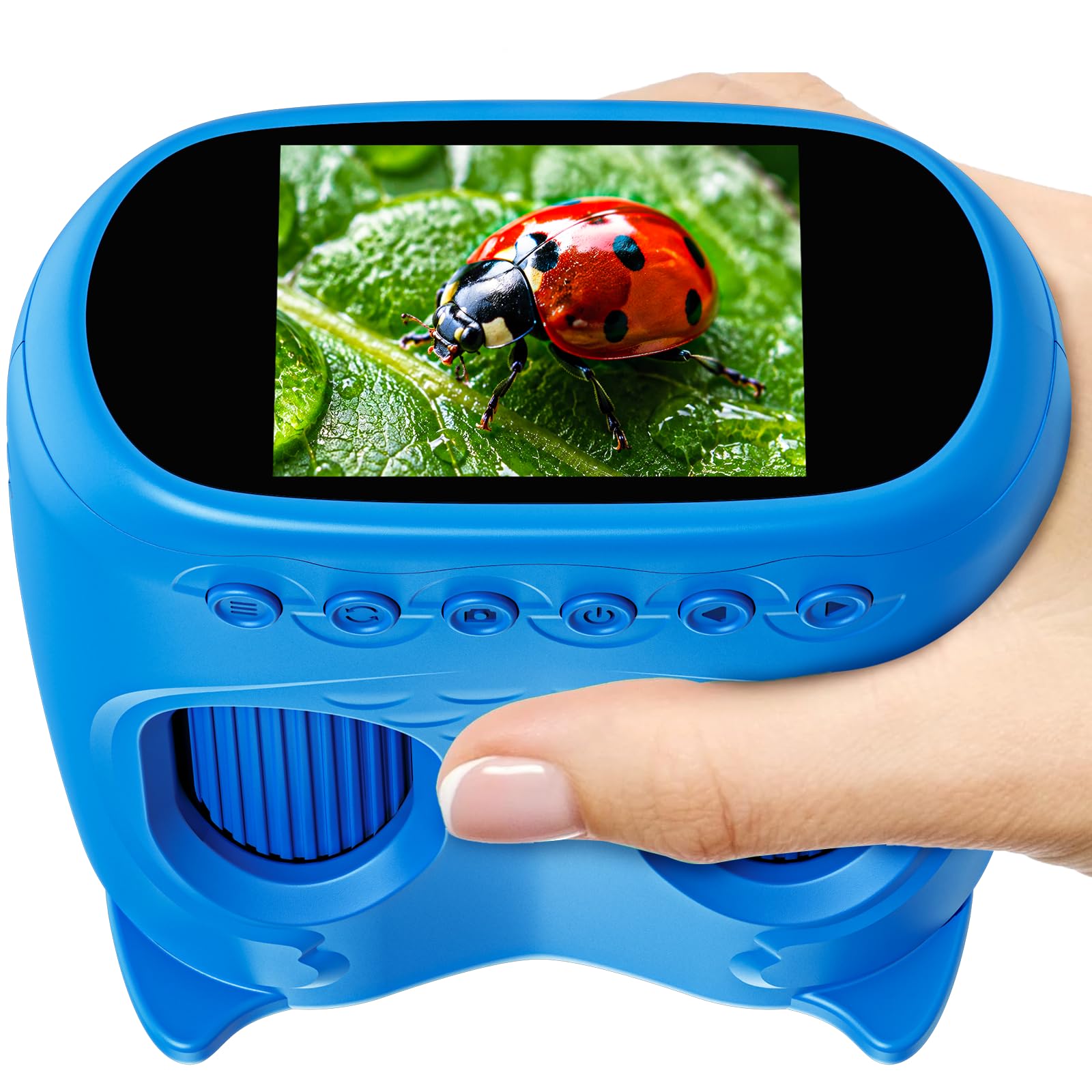 Ashfly Mikroskop für Kinder und Fernglas für Kinder, 1000X USB 2-in-1 tragbares Taschenmikroskop, 4K 2.0" Bildschirm, 10-facher Vergrößerung Kinderfernrohr, Science draussen ab ab 3 Jahren, Blau
