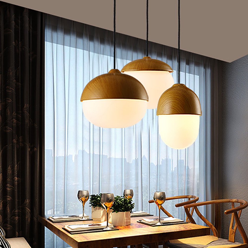 Cute Wooden Vintage Nut Pendant Lamp Fixture,1-Light Hanging Drop Lighting for Kitchen Island Dining Table