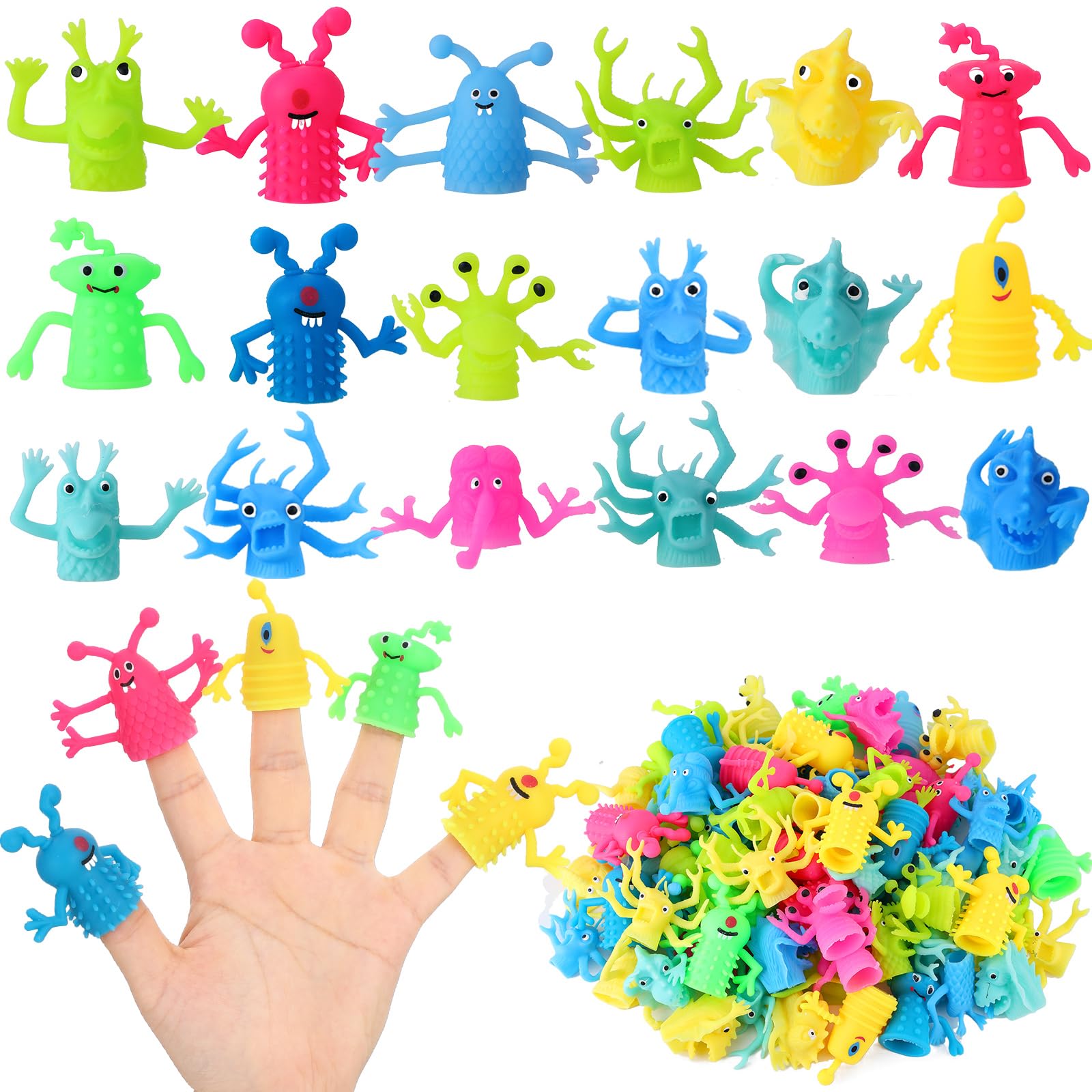40 PCS Finger Puppets Toys Cute Monster Soft Rubber Stretchy Toys for Role Playing Birthday Kids Party Favors Fidget Doll, 9 Random Styles