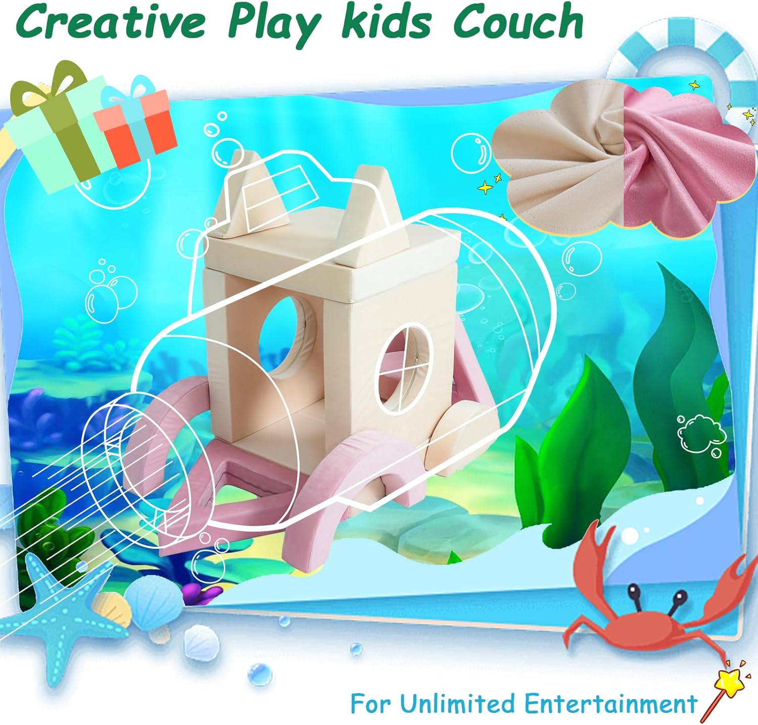 Modular Kids Play Couch - Kids Couch for Playroom Bedroom DIY Creativing Versatile Toddler Sofa Convertible Foam and Floor Cushion for Fort Building Child Sectional Sofa for Boys and Girls - Image 6