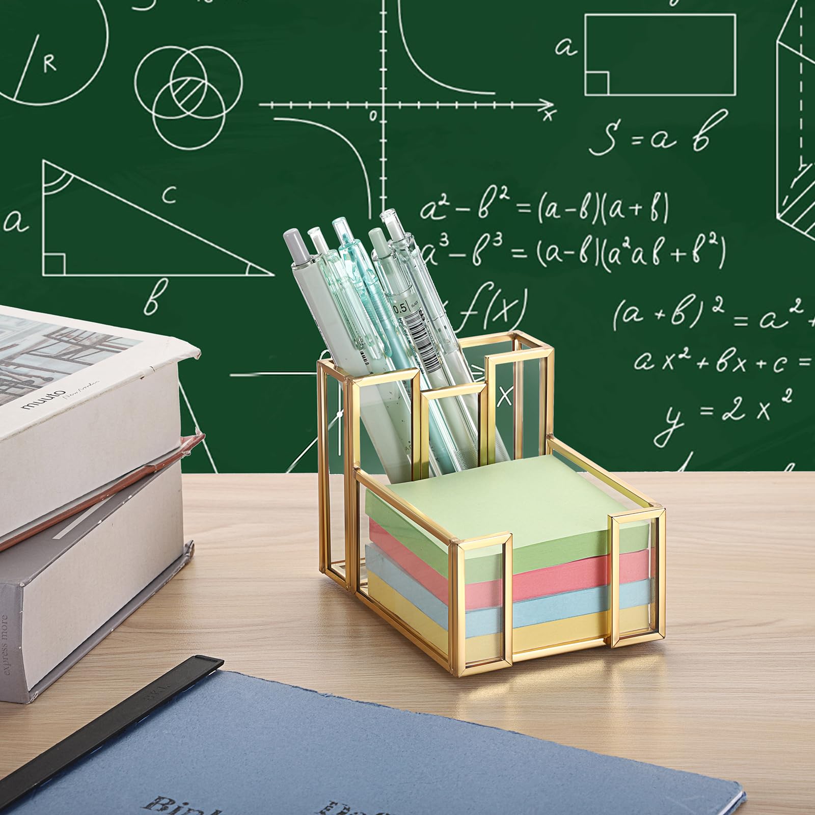 Golden Glass Sticky Note Holder - Desk Organizer -7 Golden Glass Sticky Note Holder - Desk Organizer -7