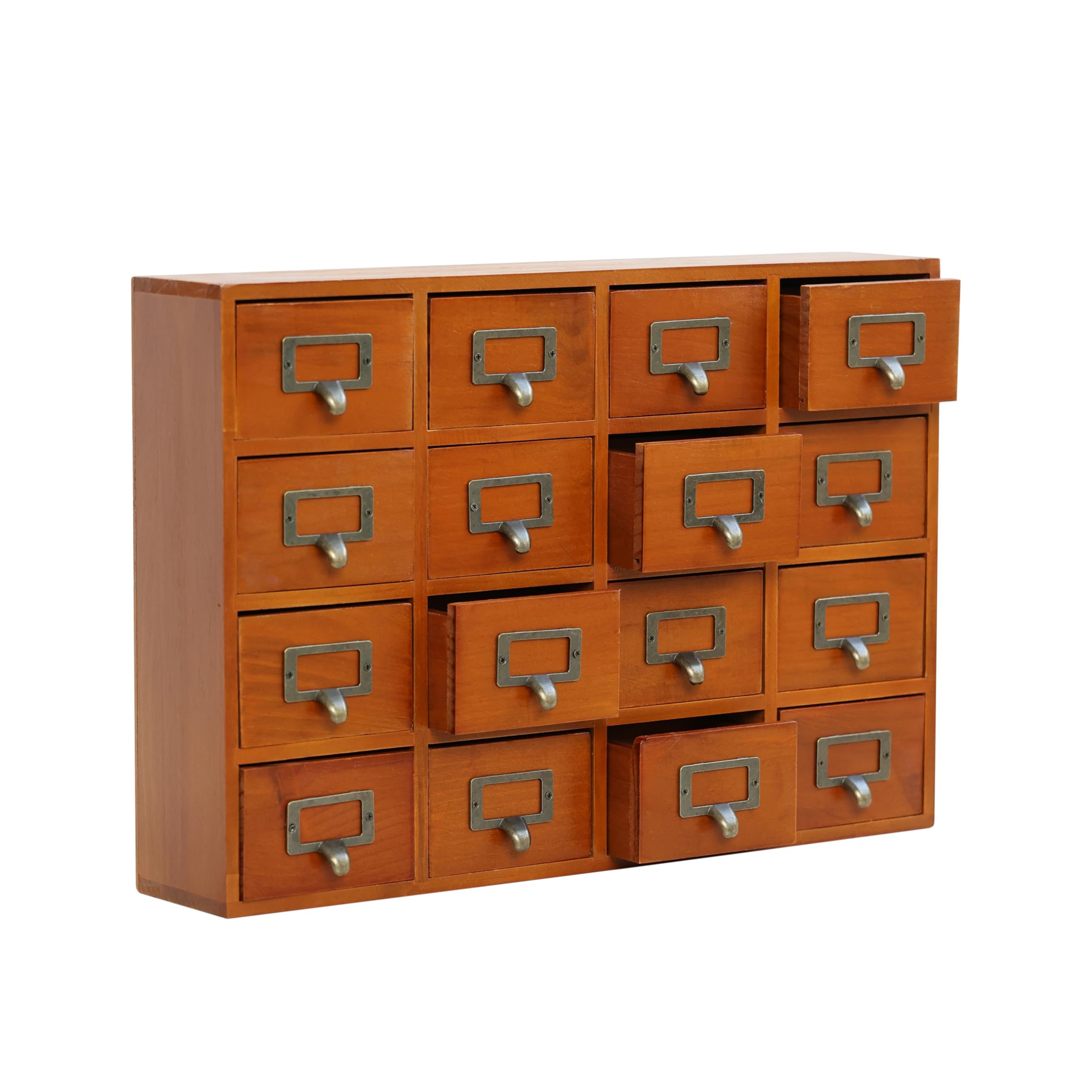 Card Catalog Desk Drawer Organizer - Wooden Storage Box with 16 Drawers - Home Office Desk Organizer Curio Cabinet - Rustic Drawers Dressers for Countertop- Apothecary Cabinet Tea Coffee Pod Storage