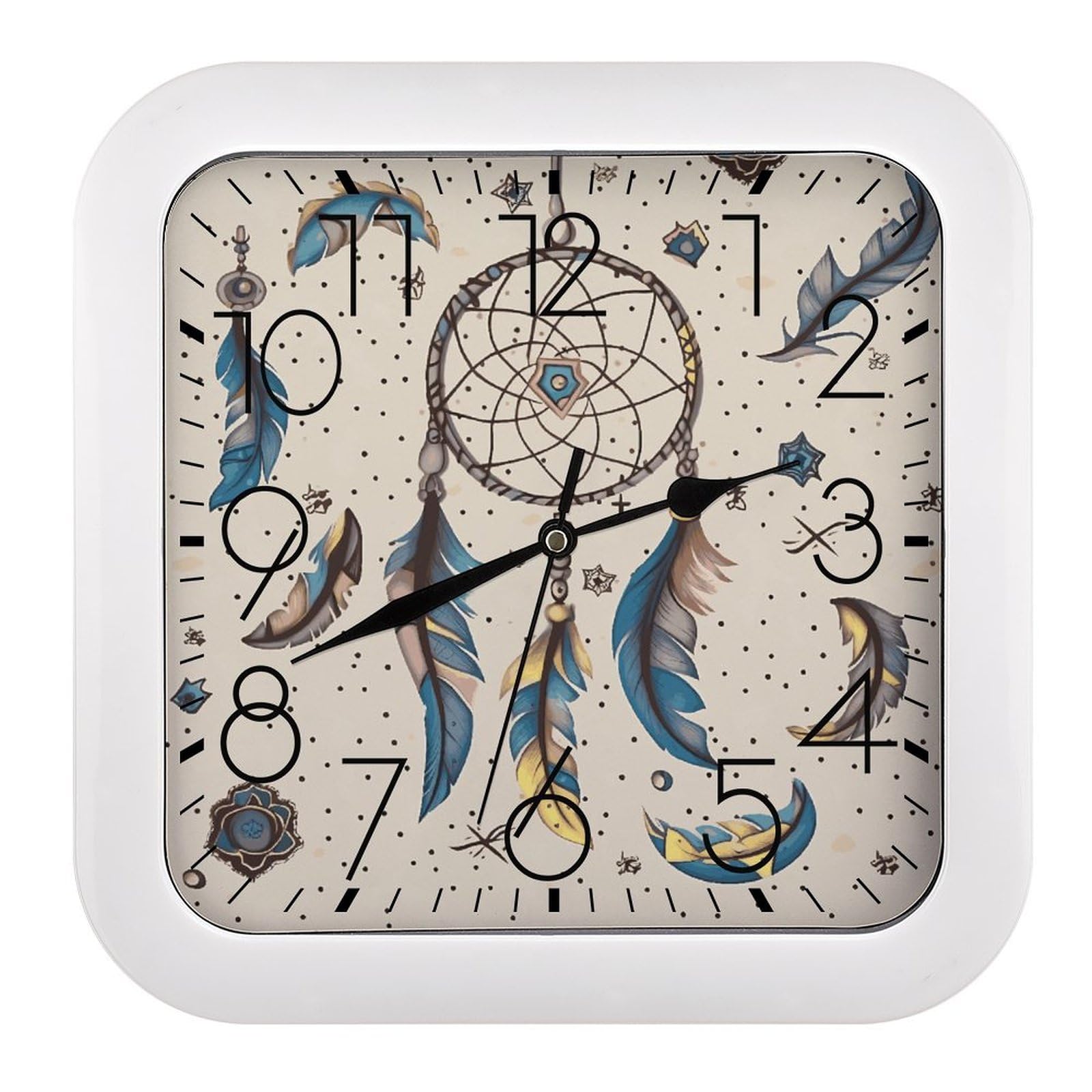 Horloge murale cuisine et salon vintage motif attrape-rêves lune carrée