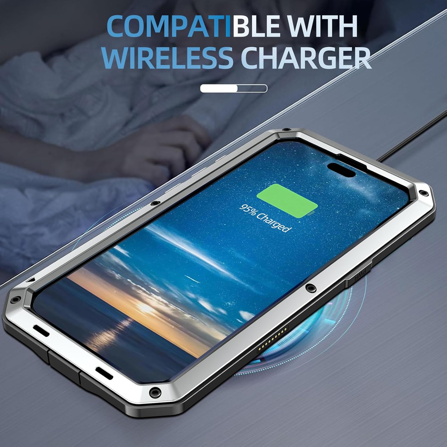Marrkey for iPhone Air Case,Heavy Duty Metal Full Body Protective Cover Shockproof [Tough Armour] Aluminum Alloy Case with Silicone Built-in Screen Protector for iPhone 17 Air 6.5" - Silver