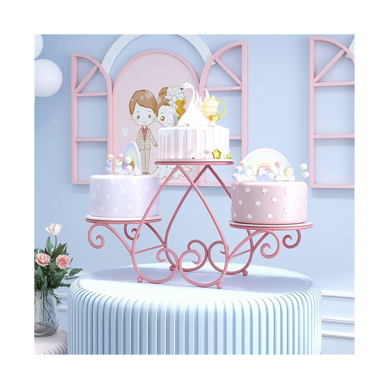 Gek208130 Pink Dessert Table European Dobos Torte Display Shelf Bakery Birthday Wedding Party Decoration Table Cupcake Stand(Pink)