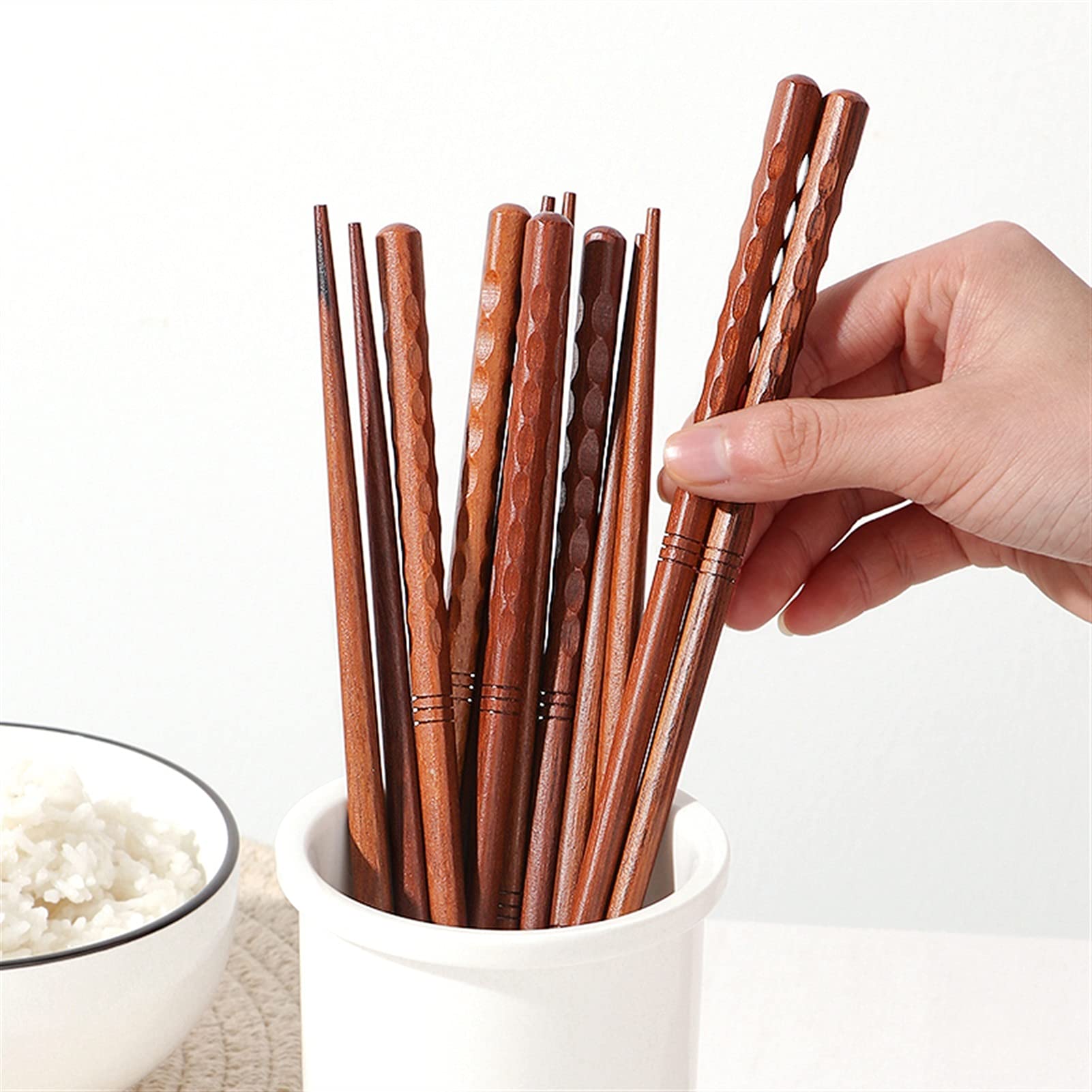 5 paires de baguettes réutilisables, des baguettes en bois Set Style japonais, des bâtons de hachage réutilisables de 9 "pour la nourriture asiatique