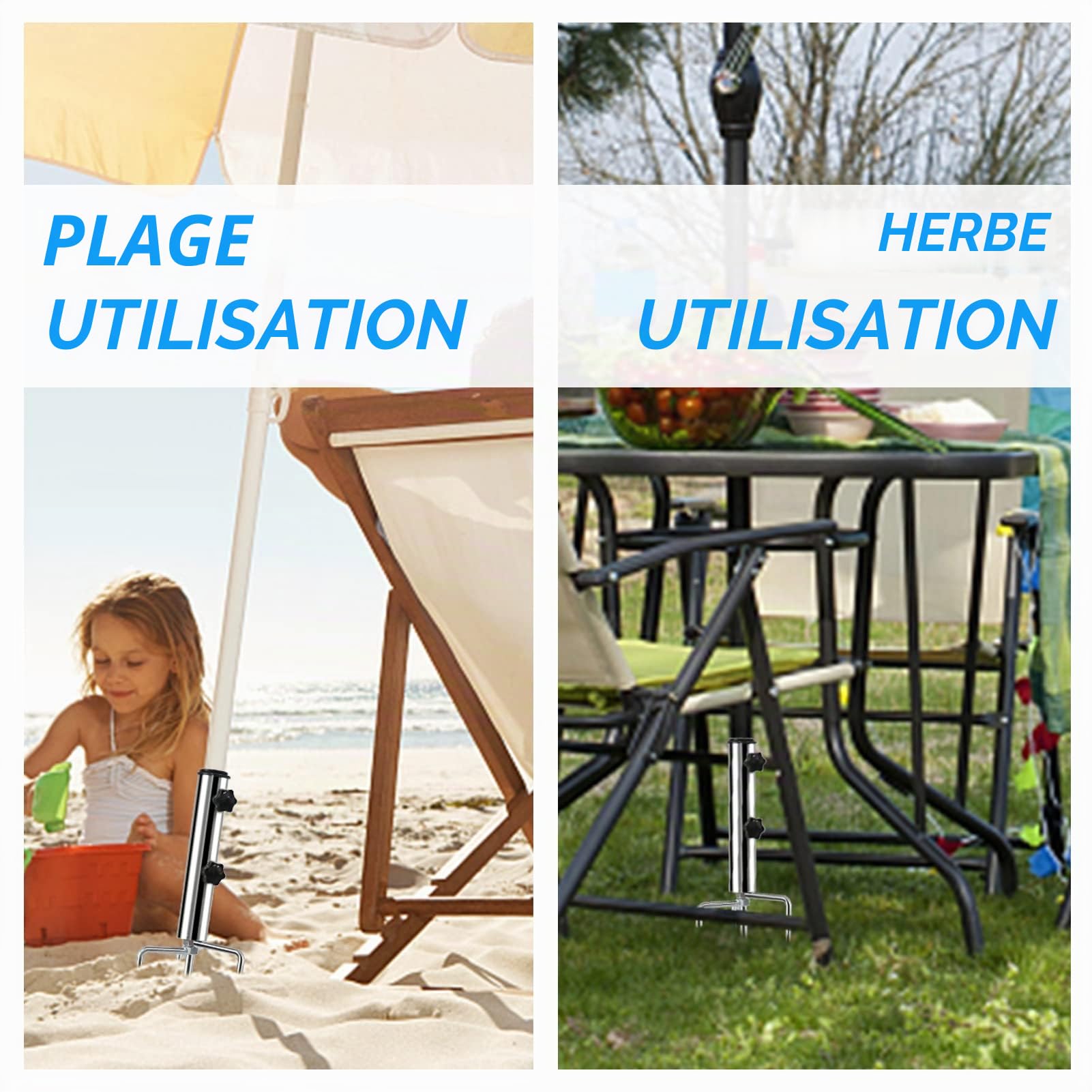LEcylankEr Support de Parasol avec 4 Piquets Amovible Réglable, Pied de Parasol en Métal Résistant, Fixation de Parasol d'Extérieur, pour Plage/Prairie/Sable