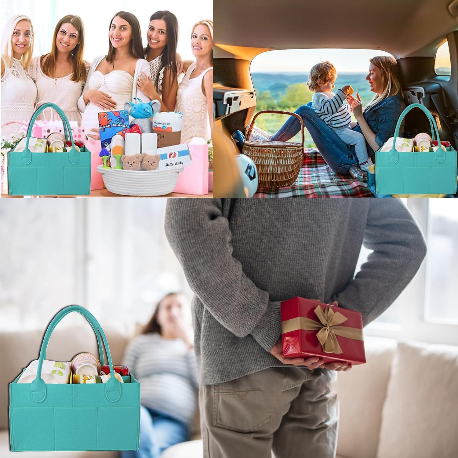 Baby Diaper Caddy is a versatile baby basket designed for nursery storage, car organization, and as a thoughtful gift for baby showers. Perfect for storing diapers and baby wipes. (Turquoise)