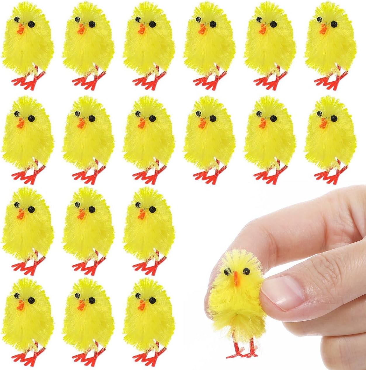 Kisangel Easter Chick Decorations Mini Plush Chicks Bulk - 60PCS Miniature Tiny Fluffy Yellow Chickens Figurine Pack for Eggs for Easter Egg Hunt, Basket Filler, Party Table Decor Home & Farm Theme
