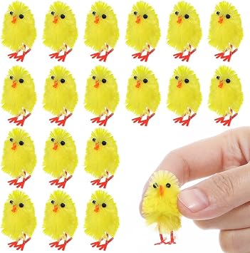 Kisangel Easter Chick Decorations Mini Plush Chicks Bulk - 60PCS Miniature Tiny Fluffy Yellow Chickens Figurine Pack for Eggs for Easter Egg Hunt, Basket Filler, Party Table Decor Home & Farm Theme