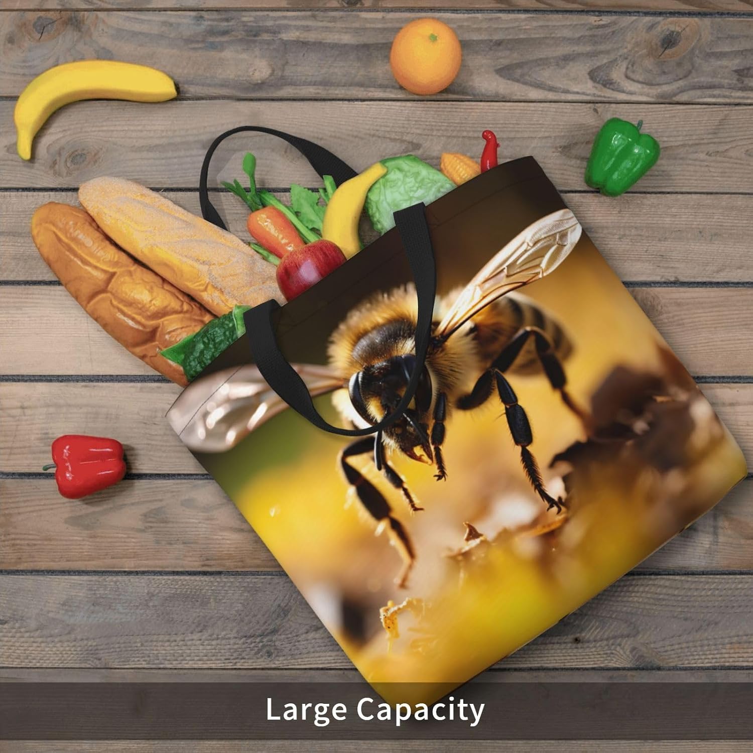 Bee Flying Print Eco-Friendly Tote Lightweight Grocery Bag Daily Commuting Travel Beach Gym Use