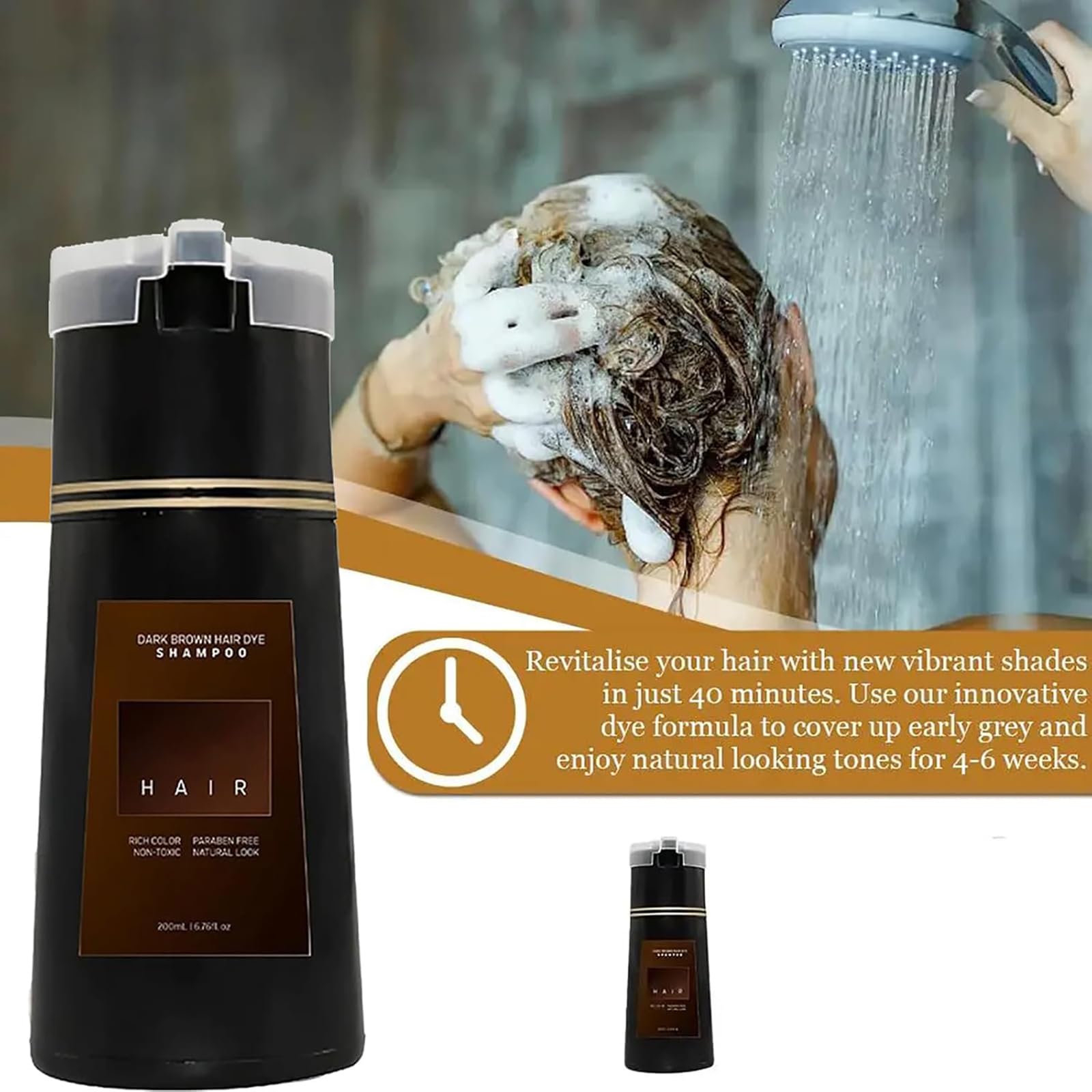 Hair Dye Shampoo, 200ml Instant Gentle Natural Hair Dye Shampoo