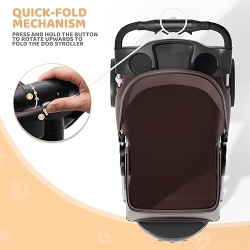 Miniatura 7 de Magshion Cochecito para mascotas de 3 ruedas, plegable para perros y gatos pequeños y medianos (hasta 33 libras), transportador ligero con cubierta