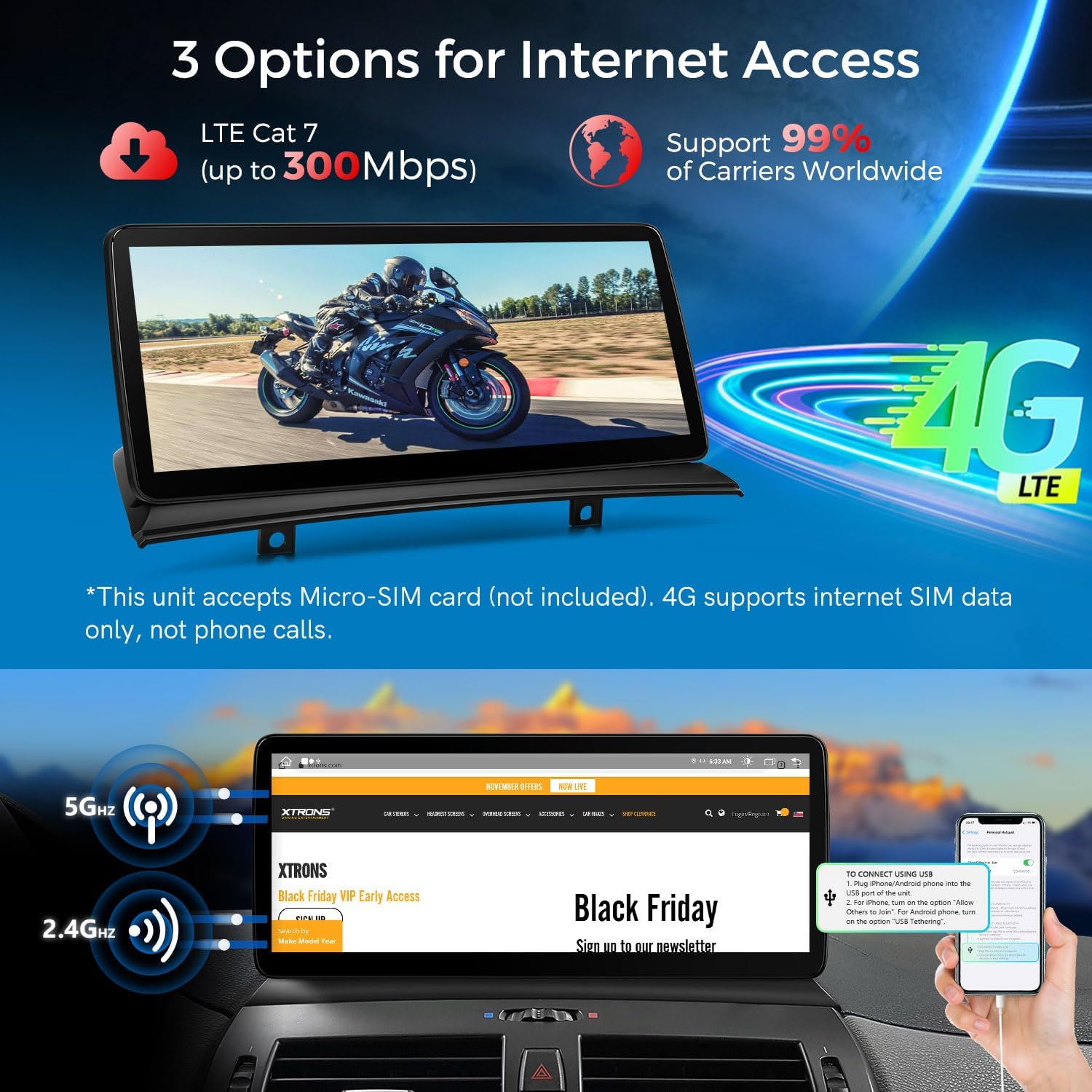 XTRONS 12.3 Inch Android 14 Car Stereo for BMW X3 E83 (2004-2009) Without Original Display, Touch Screen 4+64GB Global 4G Car Radio Support Wireless CarPlay Android Auto