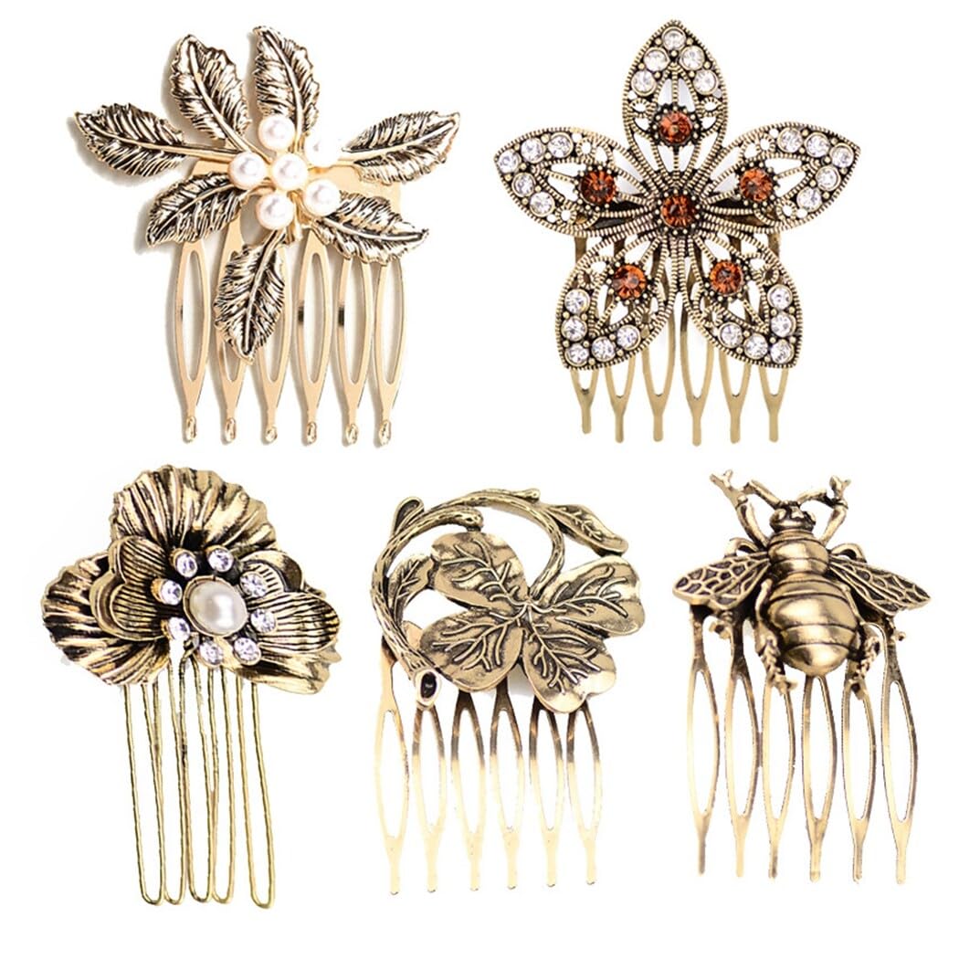 Lot de 5 peignes à cheveux vintage en acrylique pour mariage