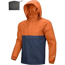 Men's Rain Jacket Waterproof Lightweight Packable Rain Pullover for Hiking Golf Running